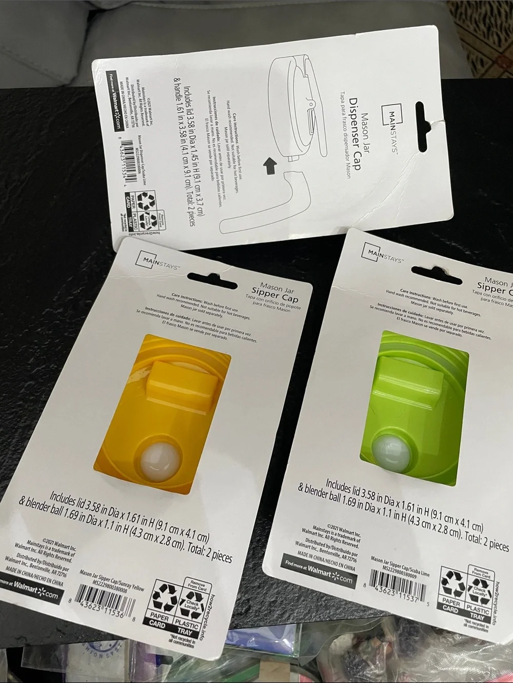 Wide-Mouth Mason Jar Sipper Cap - Green and Yellow (Set of 3) NIB